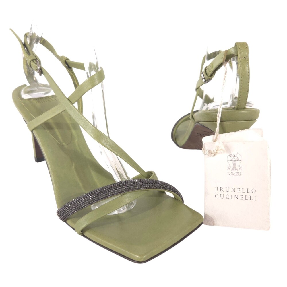 Brunello Cucinelli Monili Strappy Sandals US 7 EU 37 Womens Green Leather $1250